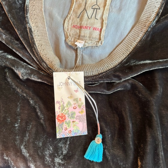 Johnny Was Willa Velvet Blue Green Flutter Short Sleeves Oversized Tee Shirt - Picture 7 of 9